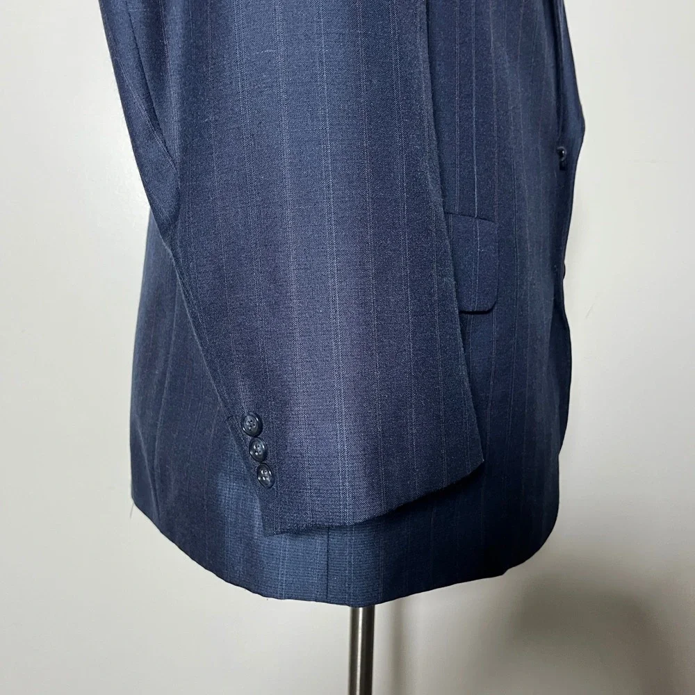 Kuppenheimer 2-Piece Suit Mens 46R 44x30 Navy Blue Pinstripe Vintage Wool USA